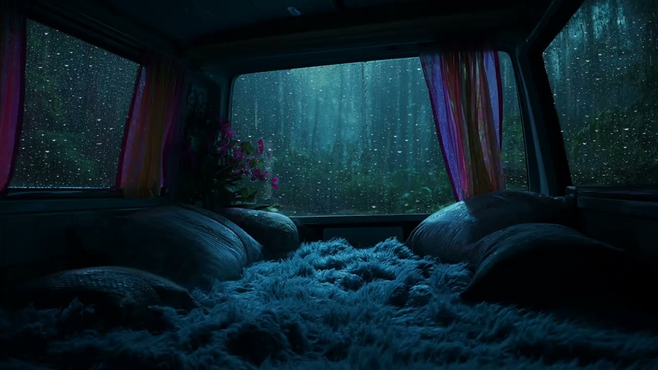 Heavy Rain and Thunder Heard from Inside the Car | Dark Night Storm Ambience for Deep Sleep 🌧️⚡