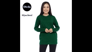 Kaos Polos Wanita Lengan Panjang Bahan Katun Combed 30s Warna Hijau Botol