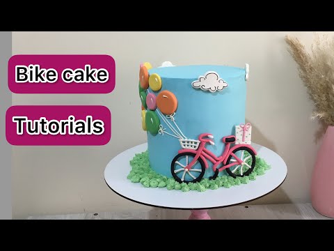 Bicycle cake | bike cake design | bicycle and balloons cake tutorials #denizcake