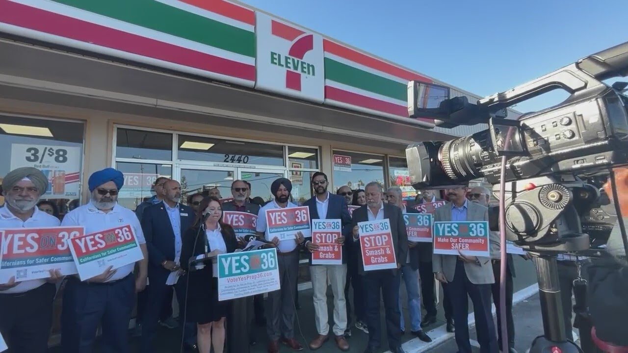 Small businesses rally in San Jose to support Prop 36 - YouTube