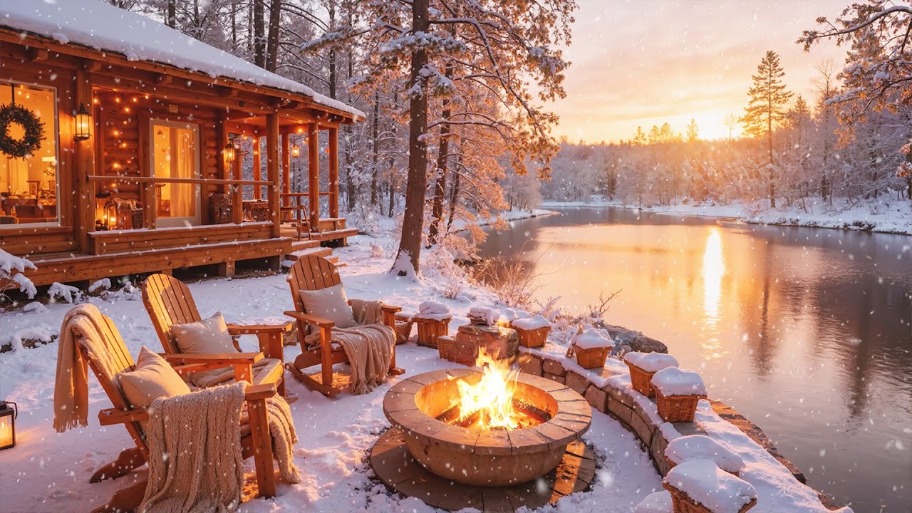 Peaceful Winter Lakeside Cabin ❄️🔥 Soothing Piano Music with Fireplace Glow for Work, Study & Relax