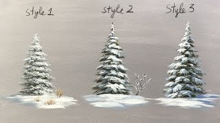 Winter serie #4 : How to Paint Snowy Acrylic  Pine Trees