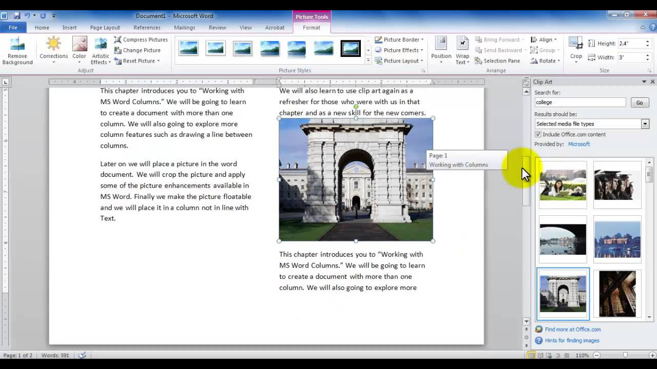 ภาพตัดปะ word New Update MS Word - Working with Columns and Clip Art