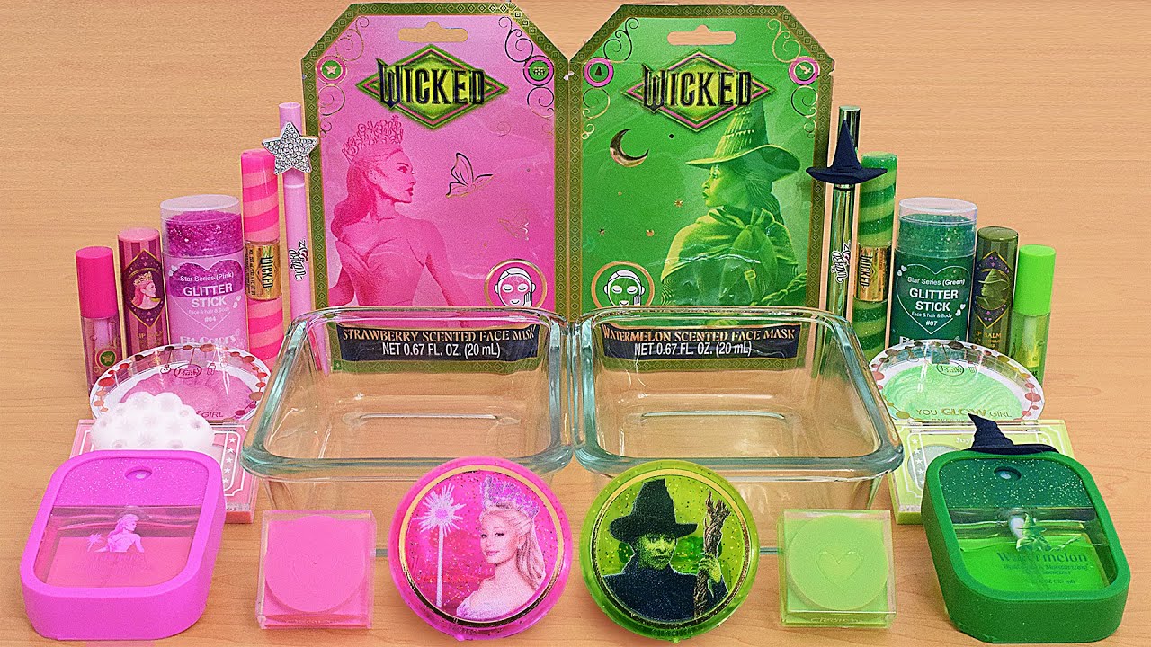 Wicked For Good: Glinda vs Elphaba - Pink vs Green - Mixing Makeup Eyeshadow Into Slime ASMR