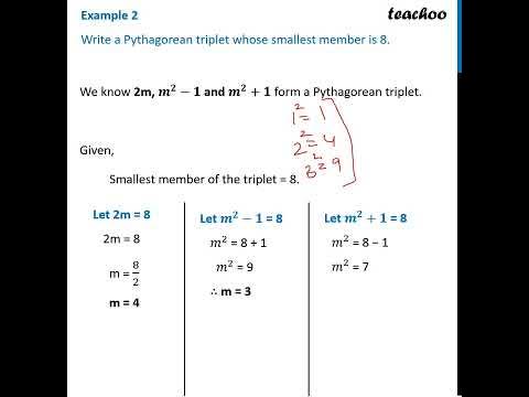 Example 2 - Write a Pythagorean triplet whose smallest member is 8 ...