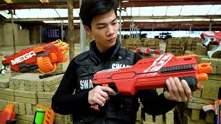 GUGU Nerf War : SWAT TEAM Captain CID Dragon Fight Crime Group XICMAN MASK Brick Factory Battle