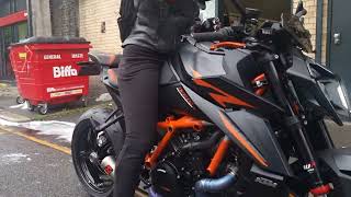 LADY BIKER collecting a new KTM 1390 Superduke from KTM London. Very nice bike.