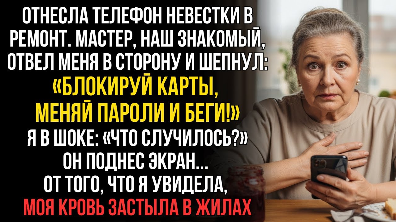 Отнесла телефон невестки в ремонт. Мастер побледнел: «БЛОКИРУЙ КАРТЫ И БЕГИ СРОЧНО!»