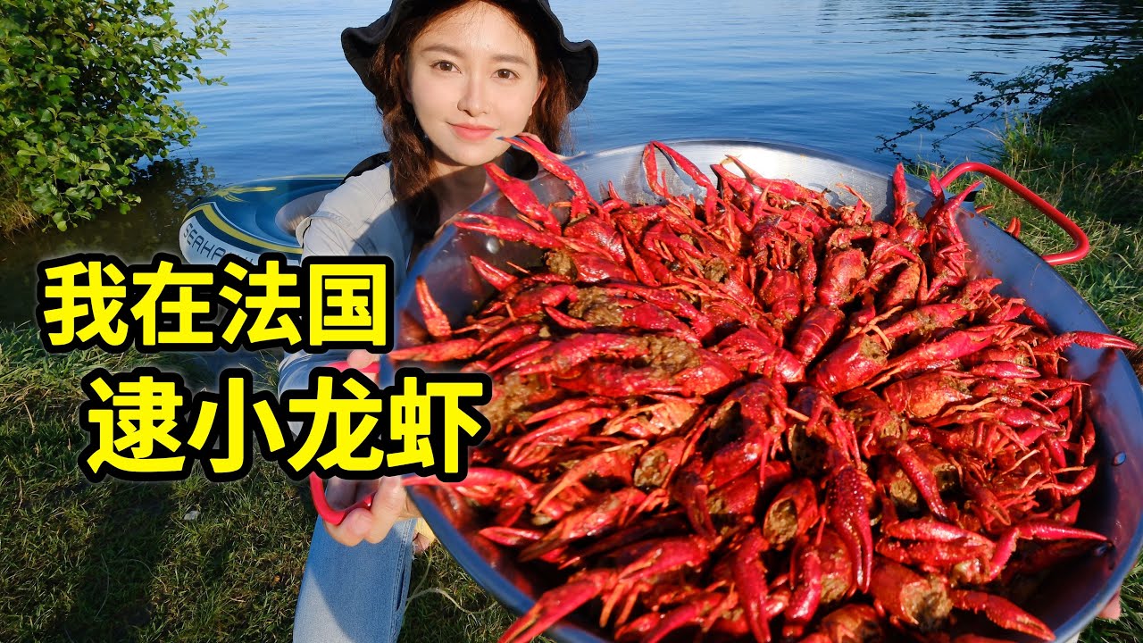 法国逮小龙虾，泛滥无人吃，1小时抓5斤做麻辣小龙虾！| 小龙虾 | 钓鱼 | 户外 | 美食 | 法国 | 农村 |