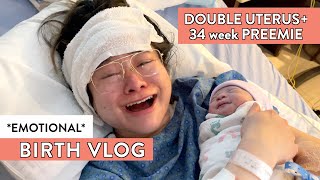 BIRTH VLOG 2021 *emotional* DOUBLE UTERUS Labor \& Delivery - 34 Week Preemie First Baby | Miss Louie