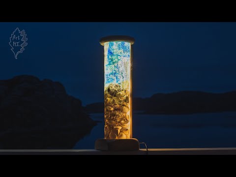 DIY Epoxy LED Lamp with Sea Shells and a Wooden Base