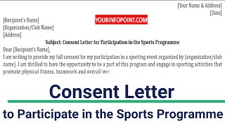 Consent letter to participate in the sports programme | Consent letter sample