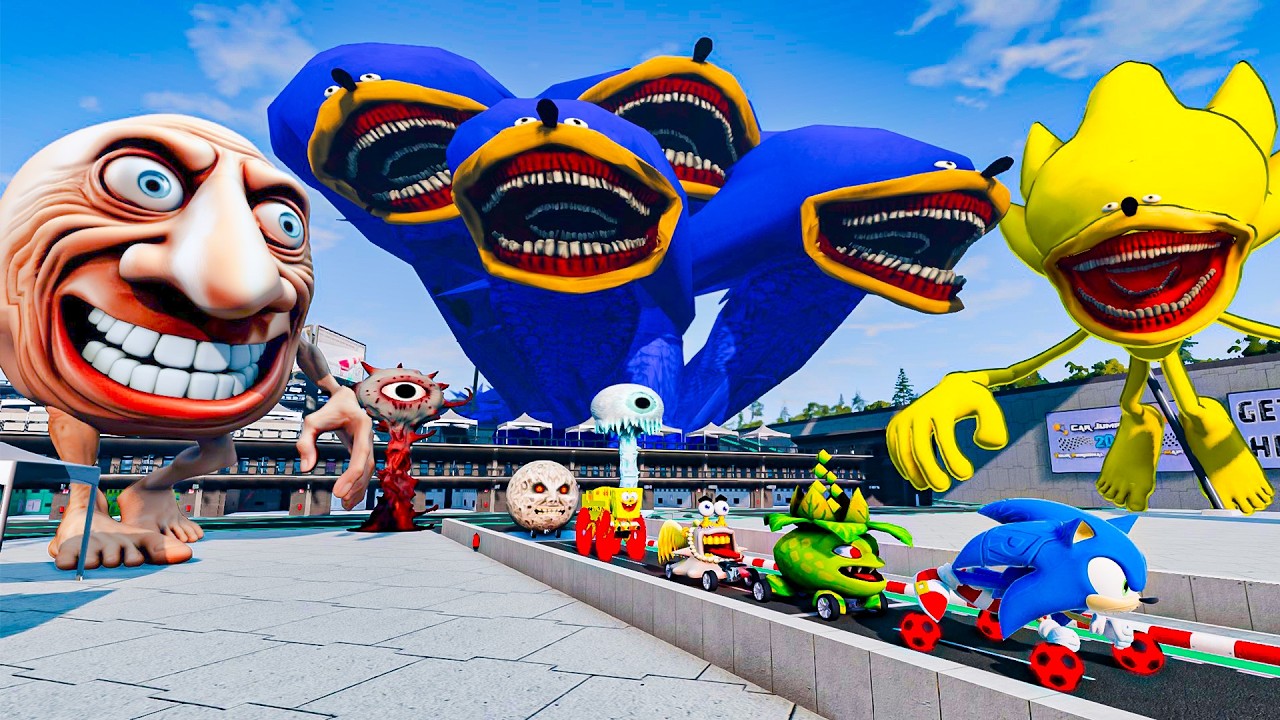ALL MONSTERS Big & Small Cars with SONIC HYDRA & SPONGEBOB & TROLL FACE BeamNG.Drive