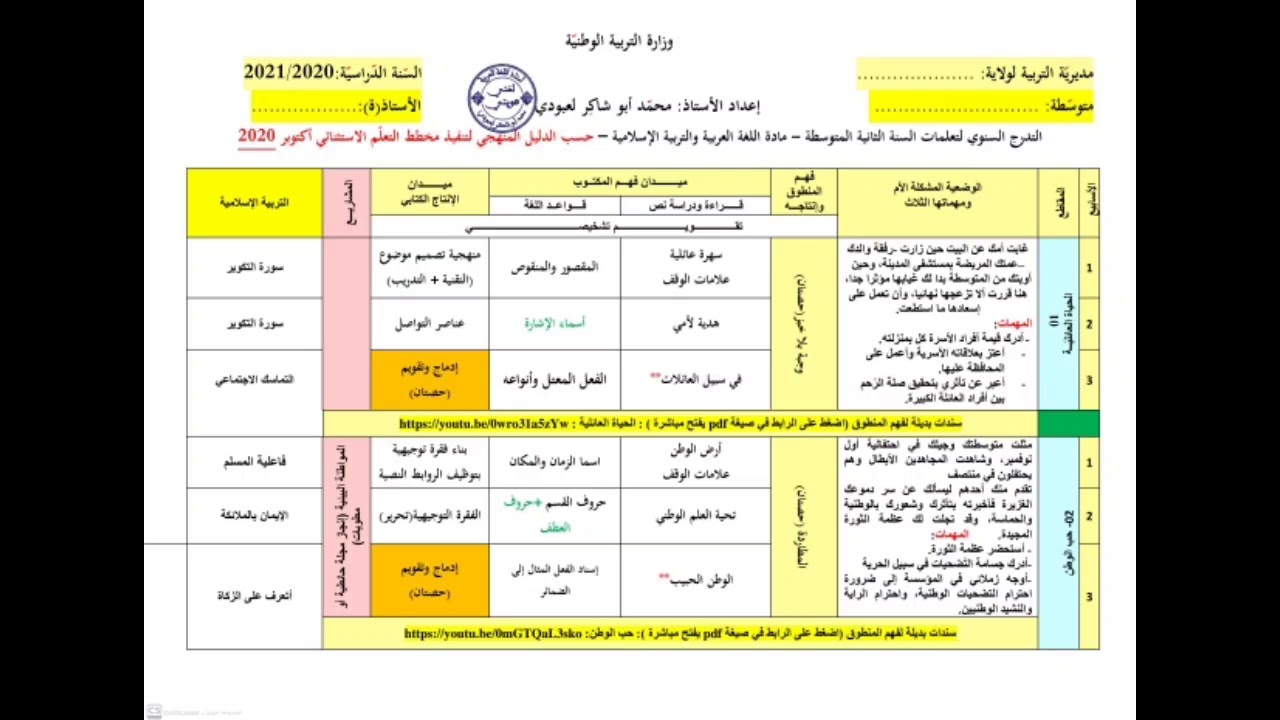 برنامج الثانية المتوسطة (المخفف/المكيف) أكتوبر 2020 /محمد أبوشاكر لعبودي