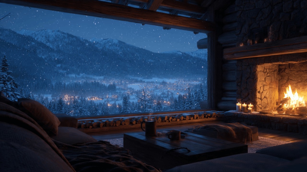 Cozy Cabin Winter Night | 🔥Crackling Fireplace | Relaxing Ambience for Rest