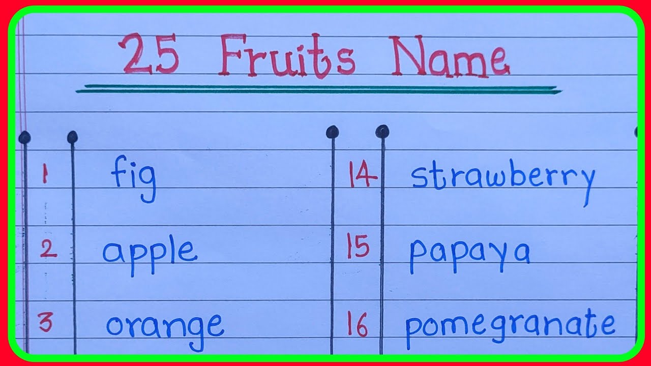 25 fruits name YouTube