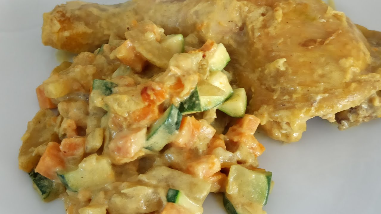 Recette du poulet à la crème de coco, aux pommes de terre, à la patate