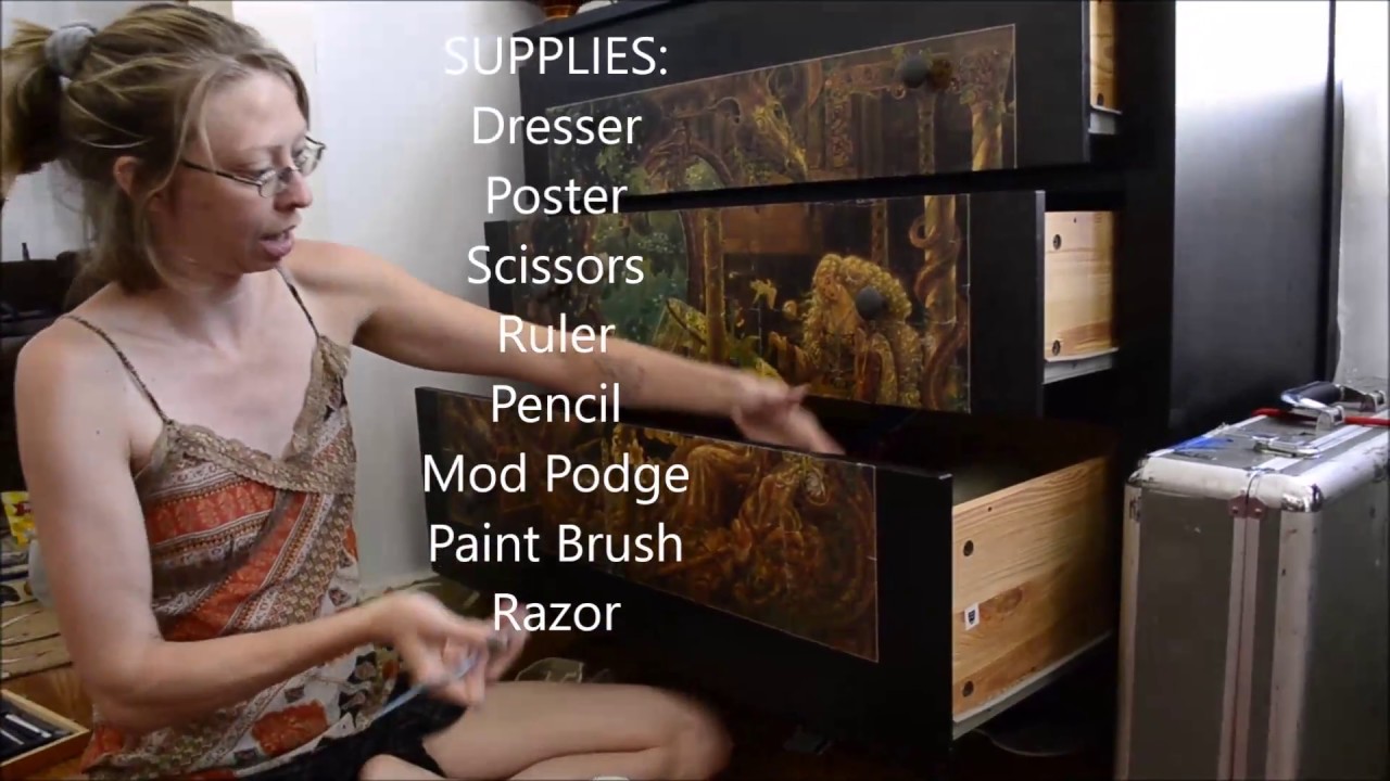 Diy Decoupage A Poster To A Dresser Youtube