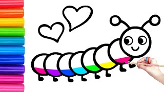 Worm with Rainbow Colors Drawing,Painting and Coloring for Kids & Toddlers|How to Draw Rainbow Worm