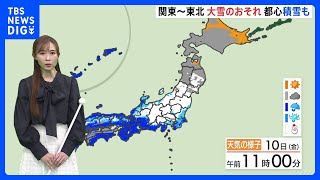 【大雪情報】東京で10～12㎝の降雪、夕方以降は雨・みぞれに→路面状況に注意　関東甲信・東北は30～40㎝の降雪か【気象予報士解説】｜TBS NEWS DIG