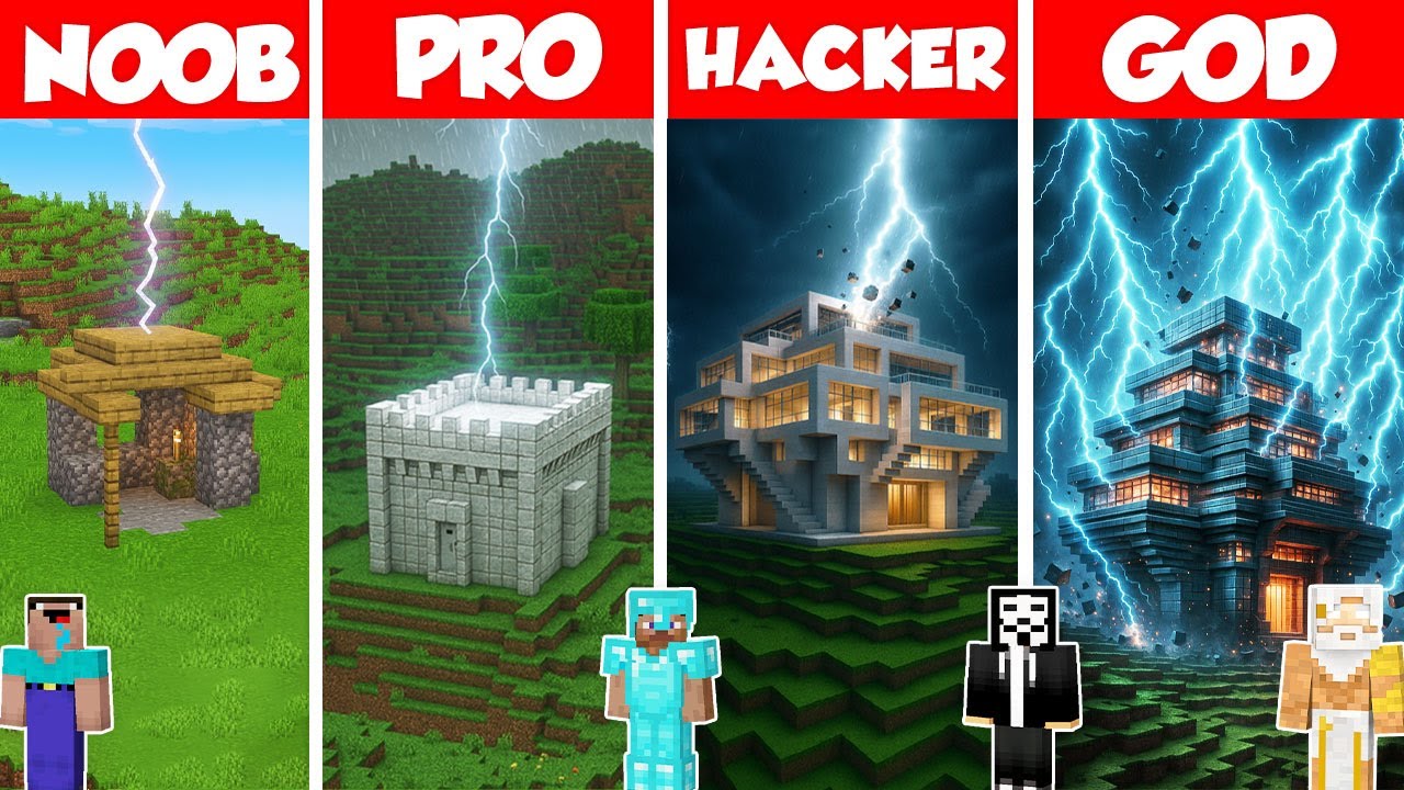 Lightning Proof House Build Battle Challenge - Noob vs Pro vs Hacker vs ...