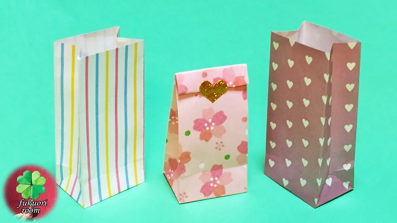折り紙1枚で 紙袋 マチ付き の簡単でかわいい作り方 実用使い Fukuoriroom Youtube