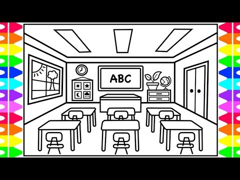 How to Draw a CLASSROOM for KIDS ???✏️ Classroom Drawing for Kids | Classroom Coloring Pages Kids