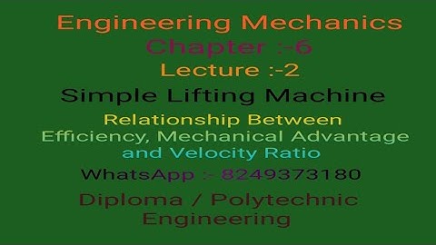 Lecture-2 # Relationship between Efficiency, Mechanical Advantages and Velocity Ratio