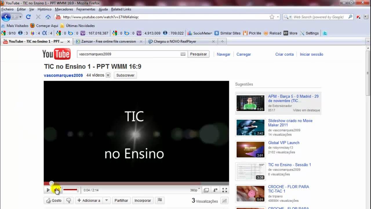 Download de musicas com zamzar e real player YouTube