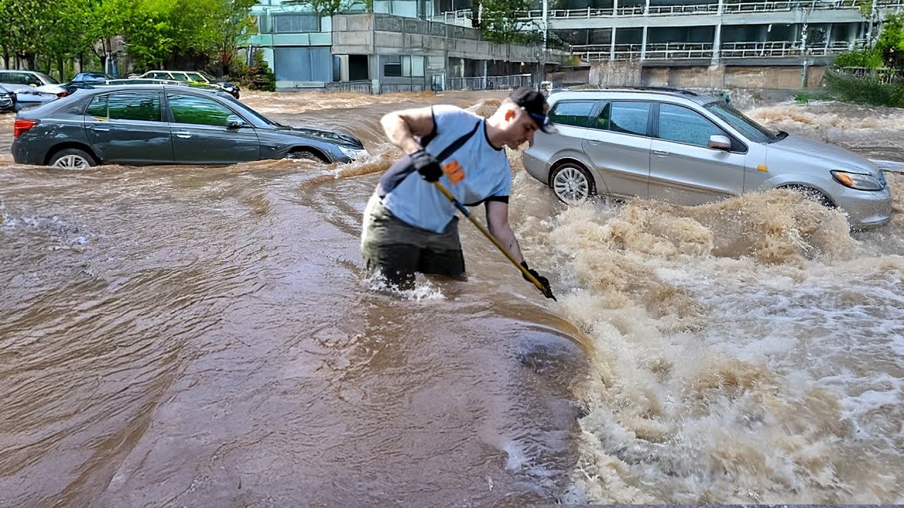 Massive Flood Rescue Unclogging Drains for Rapid Water Removal - YouTube