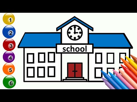 How to draw a school for children  | Teaching drawing for children step by step@Kids Coloring