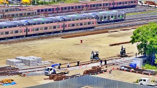 【大阪メトロ / 森之宮検車場に新駅】2023年5月17日（水）  長い鉄道のレールが!!  2台のショベルカーで新しいレールを吊り下げて運ぶ