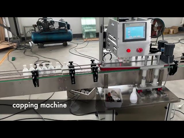 Automatic capping machine and labeling machine class=