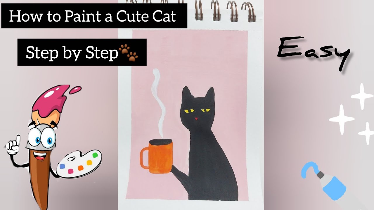 ✨️How to Paint a Cute Aesthetic Cat 😻 | Simple Art Tutorial 