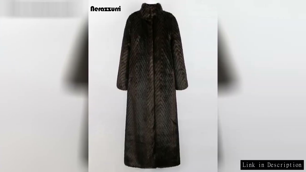 Nerazzurri Winter Extra Long Thick Warm Luxury Elegant Striped Fluffy Faux Mink Fur Coat Women Stand