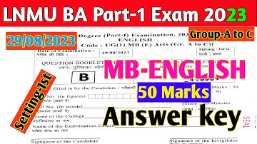 Ba part 1 lnmu 50 marks english answer key 2023 | Lnmu Part 1 Group(A-C) Mb-English Answer key  2023