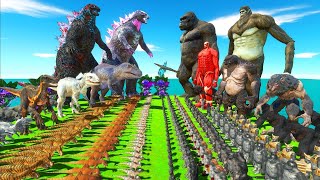 Dark Monster War - Team New GODZILLA + Giga + Indoraptor vs Team KONG FAMILY x Attack on Titan