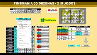 TIMEMANIA 30 DEZENAS 215 JOGOS