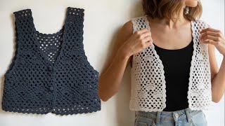 🧶 Kafes Model Yelek | Tığ İşi Ajurlu Yelek Yapımı | SMALL-MEDİUM