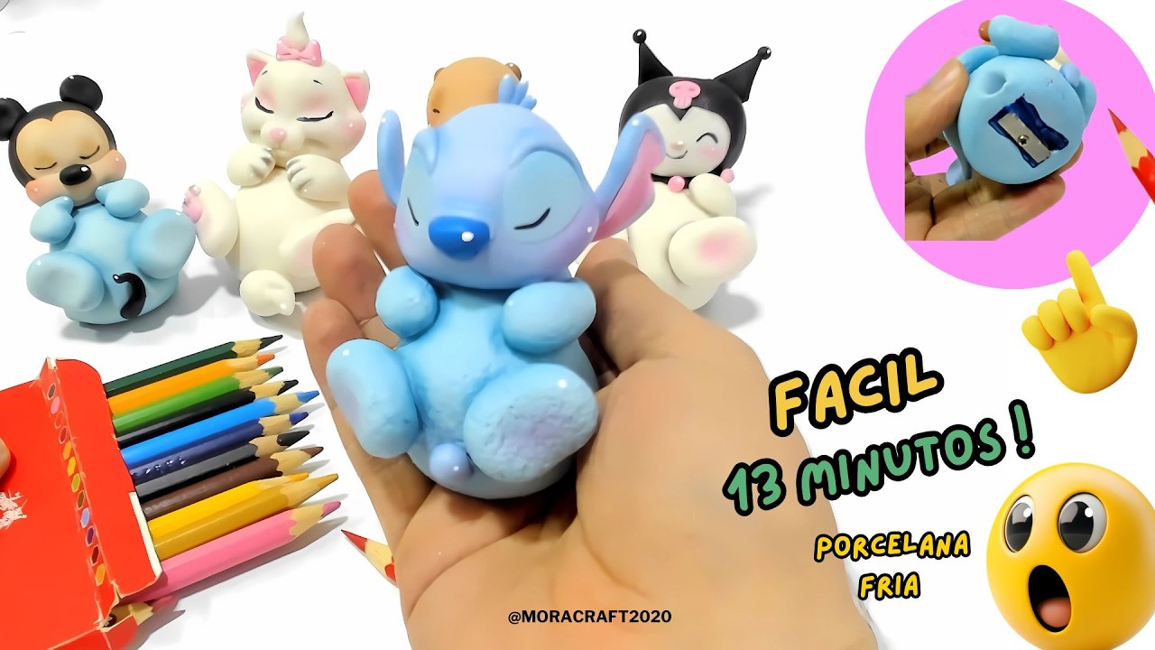 como hacer SACAPUNTAS de STICH 2025 en PORCELANA FRIA FACIL en menos de 13 minutos