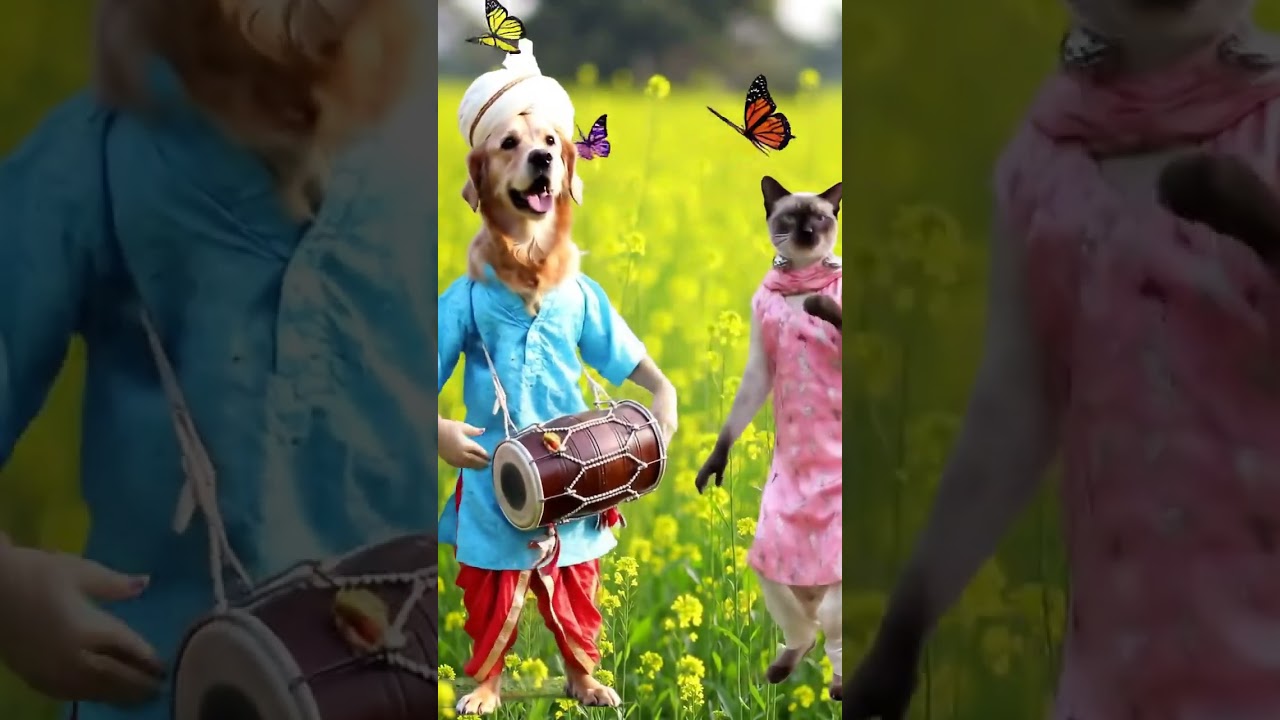 Cute Dog & Cat Dance Bhangra in Mustard Fields! 🌼🐾💃 