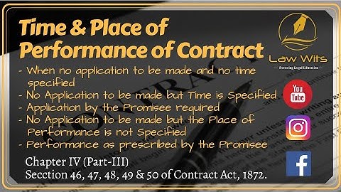 Time And Place Of Performance Of Contract | Sec. 46, 47, 48, 49 & 50 Of Contract Act,1872 | Law Wits