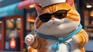 "Funny Chubby Orange and White Chef Cat Wearing Sunglasses | Cute Cartoon Character"
