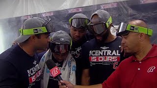 José Ramírez, Amed Rosario & Oscar Gonzalez celebrate Cleveland Guardians' AL Central championship