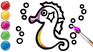 Drawing and coloring a seahorse for kids and toddlers, coloring pages for kids