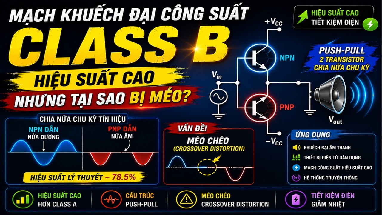 Mạch Khuếch Đại Công Suất Chế Độ B (Class B): Hiệu Suất Cao Nhưng Tại ...