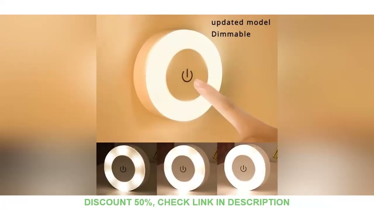 Led Light USB Rechargeable Magnetic Base Wall Light Round Portable Dimmable Night Light Interior Dec