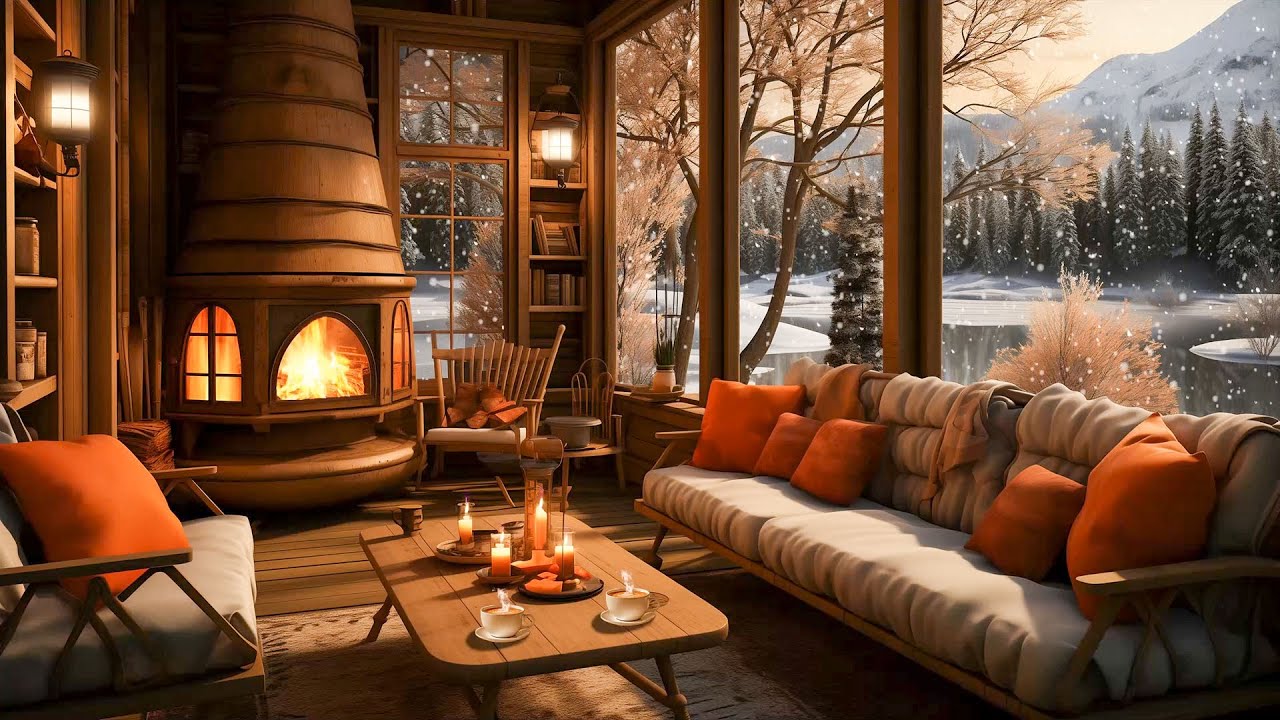 Cozy Winter Jazz Cabin By The Frozen Lake - Soothing Rhythms And Snowy Landscapes For Relaxation
