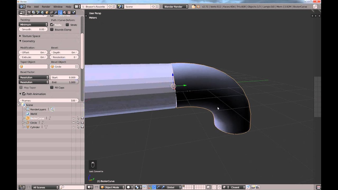 Extruding the end of existing along a Bezier in Blender - YouTube