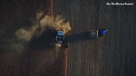 Aerial view of soybean harvest near Kellogg, Iowa